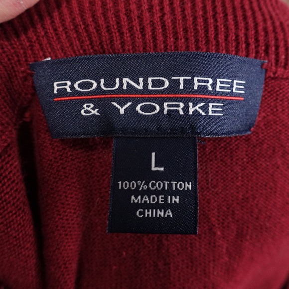 VINTAGE ROUNDTREE & YORKE SLEEVELESS RED ARGYLE COTTON SWEATER VEST SIZE L LARGE - Picture 5 of 5